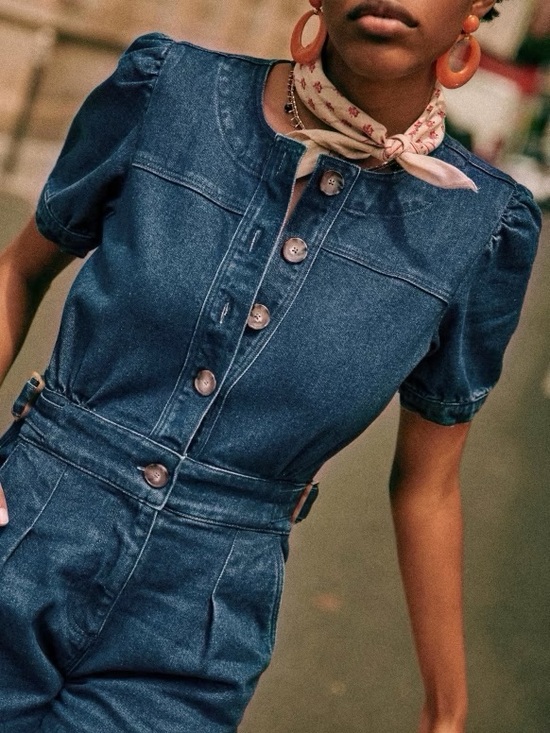 Sezane Pants - Sezane Lucia‎ Denim Jumpsuit Short Sleeve Size 2 FR 34